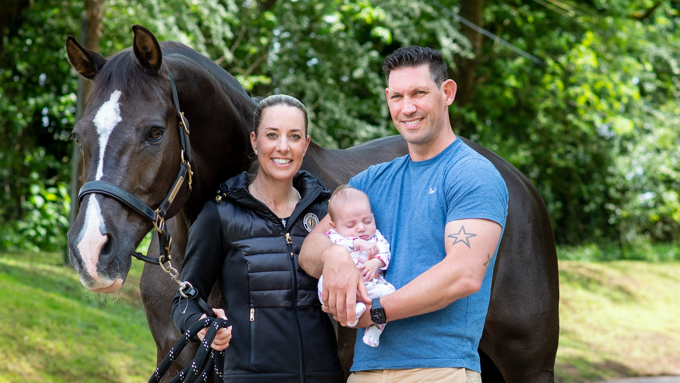 Charlotte Dujardin and Dean Golding with their daughter, Isabella, and Valegro.