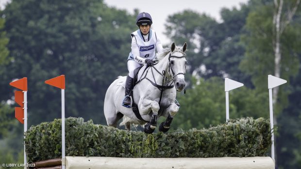 Luhmühlen Horse Trials cross-country: GBR-Kitty King rides Vendredi Biats during the Cross Country for the CCI5*-L. Interim-2nd. 2023 GER-Longines Luhmuehlen Horse Trials. Luhmuehlen, Germany. Saturday 17 June 2023. Copyright Photo: Libby Law Photography