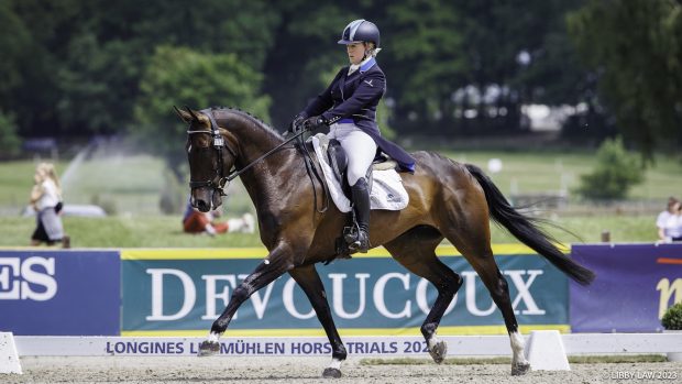 GBR-Imogen Murray rides Roheryn Ruby during the 1st Day of Dressage for the CCI5*-L at Luhmühlen Horse Trials. 2023 GER-Longines Luhmuehlen Horse Trials. Luhmuehlen, Germany. Thursday 15 June 2023. Copyright Photo: Libby Law Photography