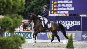 Luhmühlen Horse Trials: GBR-Mollie Summerland rides Charly van ter Heiden during the 2nd Day of Dressage for the CCI4*-S - Meßmer Trophy. 2023 GER-Longines Luhmuehlen Horse Trials. Luhmuehlen, Germany. Friday 16 June 2023. Copyright Photo: Libby Law Photography