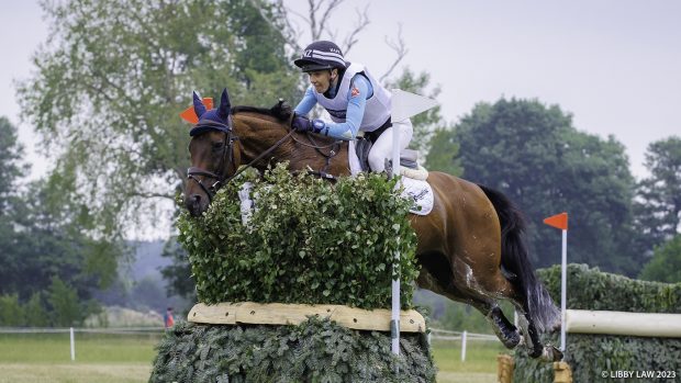 Luhmühlen Horse Trials cross-country: NZL-Muzi Pottinger rides Just Kidding during the Cross Country for the CCI5*-L. INterim-6th. 2023 GER-Longines Luhmuehlen Horse Trials. Luhmuehlen, Germany. Saturday 17 June 2023. Copyright Photo: Libby Law Photography