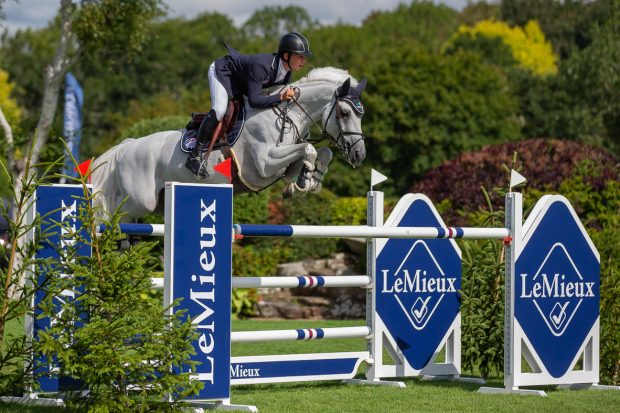 Jack Whitaker and Valmy De La Lande competing in the Royal International salver at Hickstead 2023