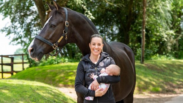 Charlotte Dujardin and baby with Valegro