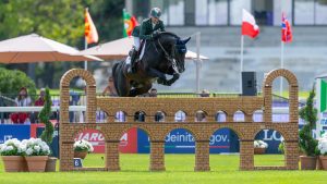 Denis Lynch and Vistogrand in action at the European Showjumping Championships 2023 in Milan, Italy