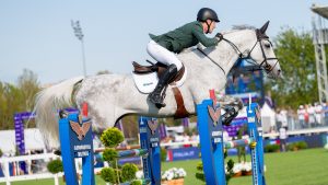 Eoin McMahon of Ireland in action on day one of the European Showjumping Championships in Milan, Italy