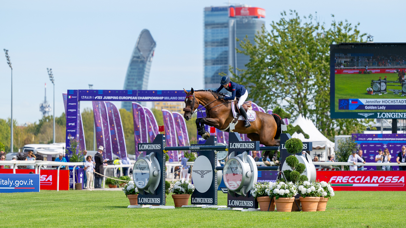 Jennifer Hochstadter and Golden Lady at the European Showjumping Championships