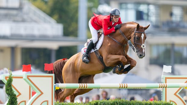 Adam Grzegorzewski competing for Poland at the European Showjumping Championships in Milan, Italy, 2023