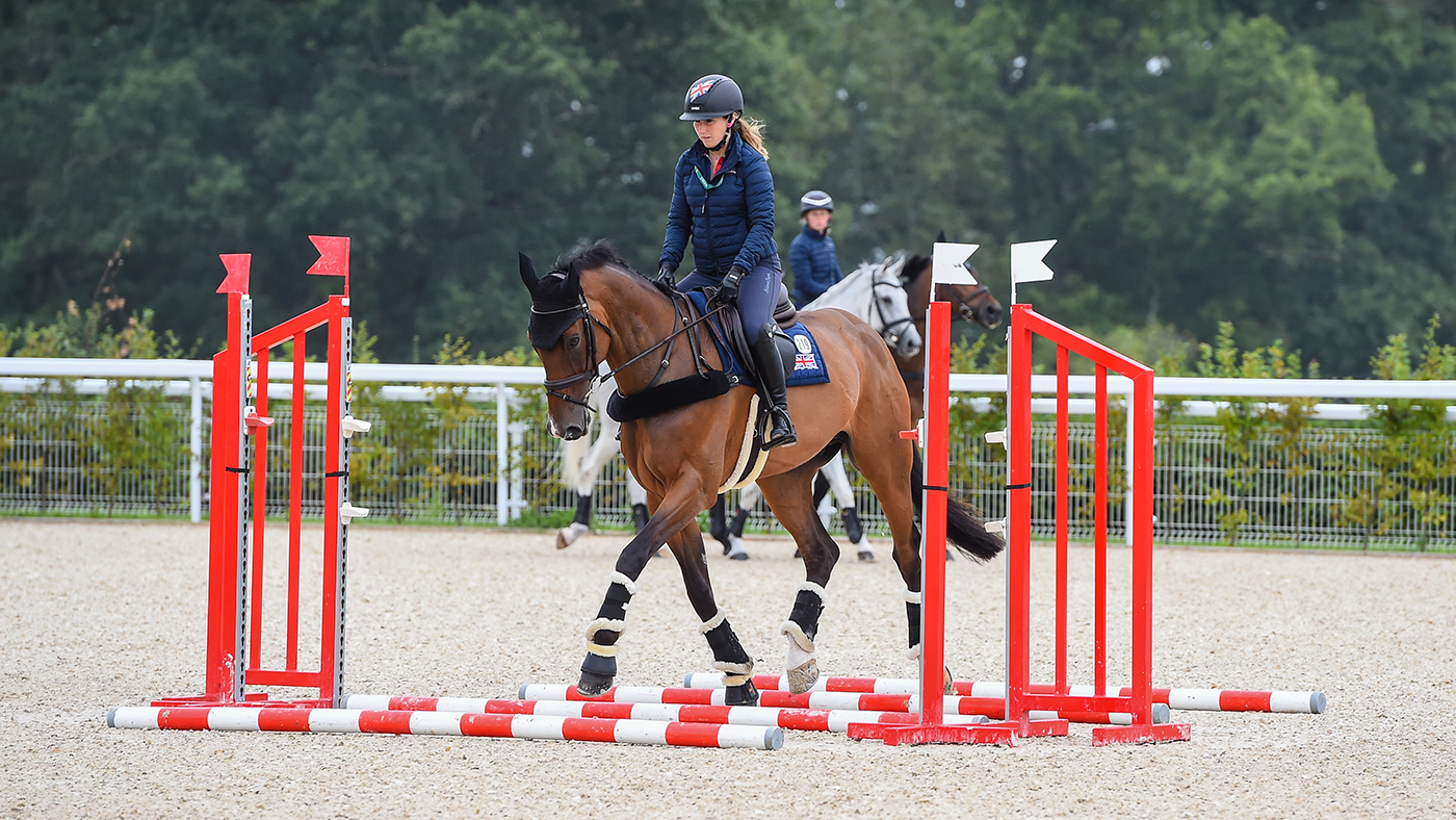 Laura Collett riding London 52 in a training session at the FEI Eventing European Championship in Haras du Pin in Normandy in France between the 9th-13th August 2023