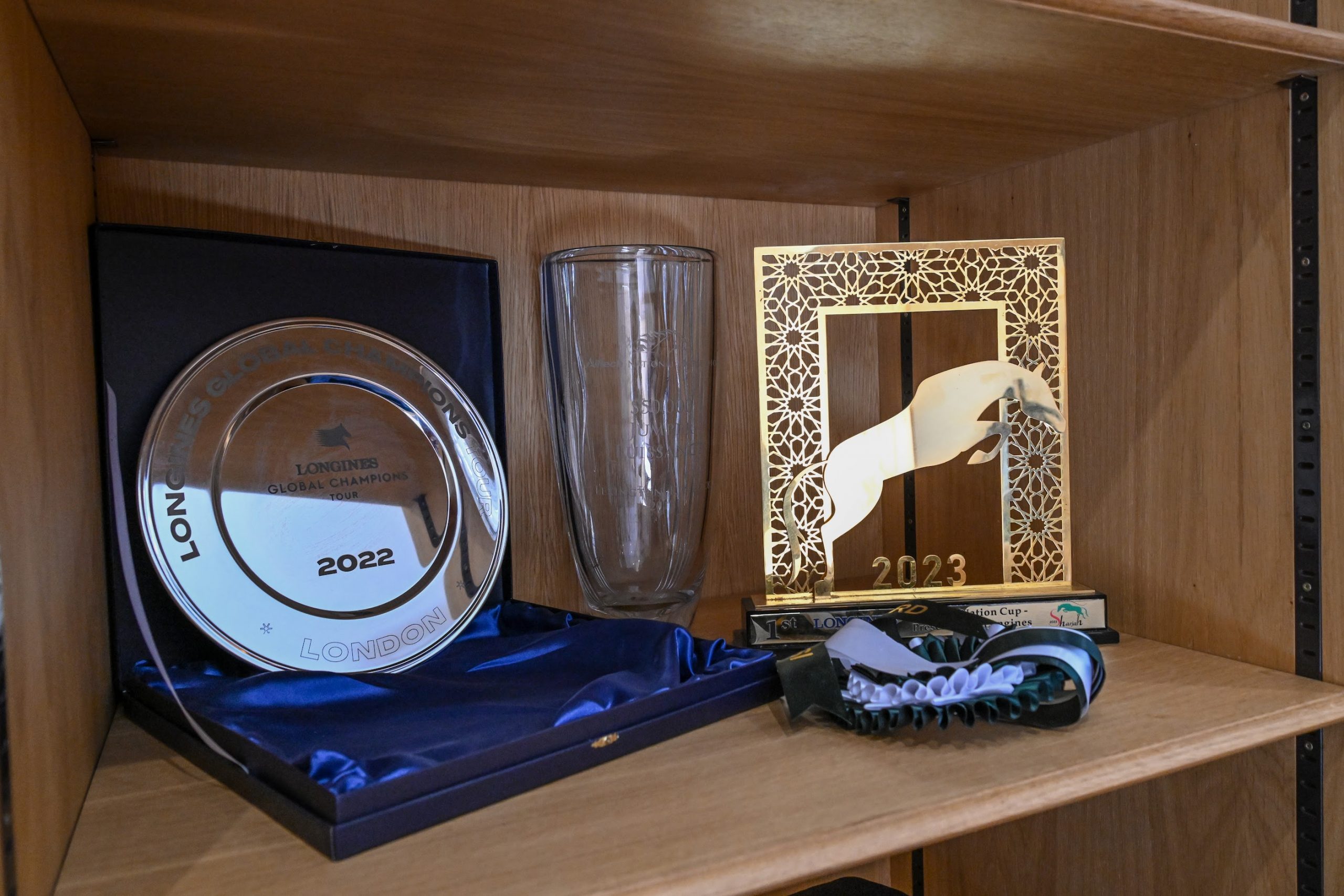 An assortment of the team's silverware at Tim Gredley's stables