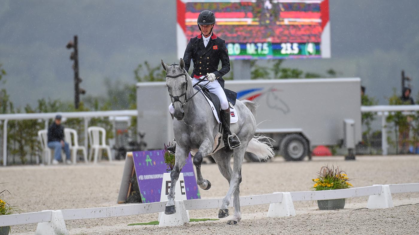 Tom JACKSON riding CAPELS HOLLOW DRIFT for GBR during the dressage phase at FEI Eventing European Championship in Haras du Pin in Normandy in France between the 9th-13th August 2023