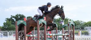 Catherine Housman and Honky Cat win the 5yo final the the British Showjumping national championships 2023