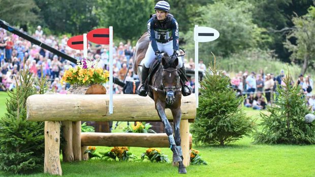 Quindiva and Alex Bragg pictured jumping a corner at Defender Valley at the Defender Burghley Horse Trials