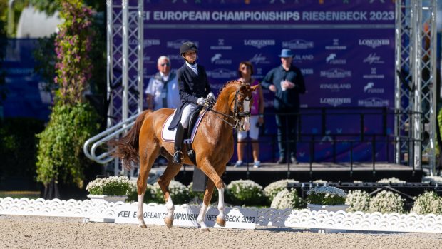 Carrie Schopf and Saumur compete in the European Dressage Championships
