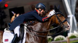 Charlotte Dujardin and Imhotep, one of the horses kept at Carl Hester's yard who lives out