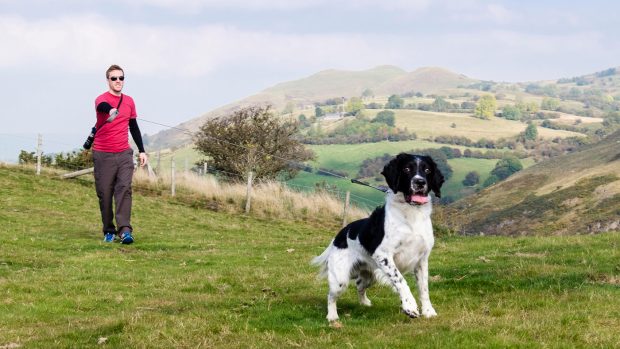 Owner trying to stop dog pulling on the lead