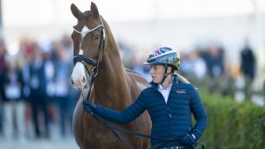 Charlotte Dujardin and Imhotep in the trot-up at the European Dressage Championships 2023