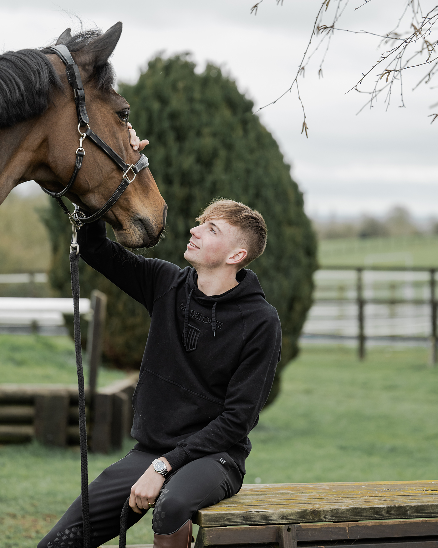 Joe Stockdale at home with one of his horses