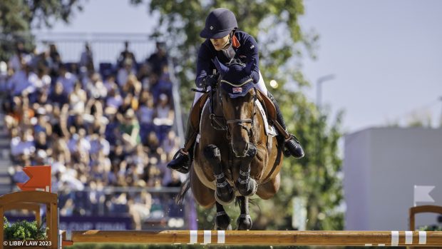 Lily Attwood and Cor-Leon VD Vlieerbeek Z, whose groom is Niki Javorkova, jump clear for Great Britain in the Nations Cup Final in Barcelona, Spain.