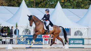 Ros Canter and Izilot DHI (pictured) have gone into second at the conclusion of the Pau Horse Trials dressage