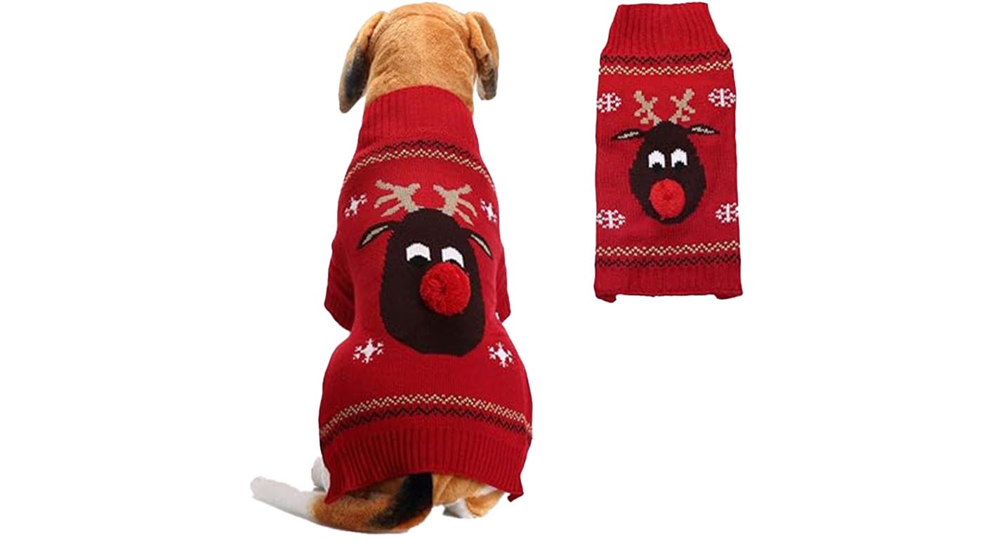 Christmas reindeer knitted dog jumper