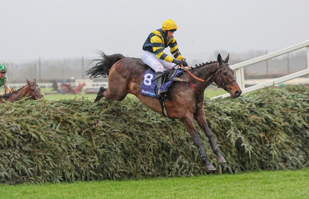 Chambard, ridden by Lucy Turner, wins the Becher Chase at Aintree.