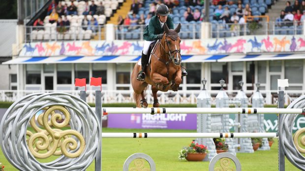 Shane Breen and IPSWICH VAN DE WOLFSAKKER winners of the Longines International Grand Prix of Ireland during the Dublin Horse Show held at the Royal Dublin Society Show Ground in Ballsbridge in Dublin in Ireland Between 7-11 August 2019