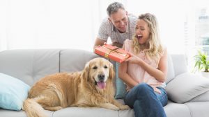 Dog lover receiving a gift