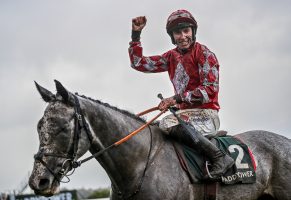 Calddwell Potter and Jack Kennedy after winning the Paddy Power Future Champions Novice hurdle on day two of the Leopardstown Christmas Festival at Leopardstown