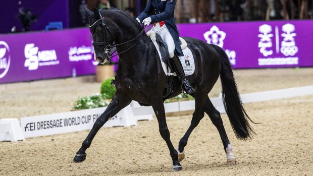 Lottie Fry and Everdale at the FEI Dressage World Cup Final in the grand prix