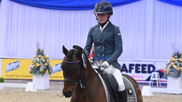 Parc Roscoe and Laura Wells competing at theWinter Dressage Championships 2024