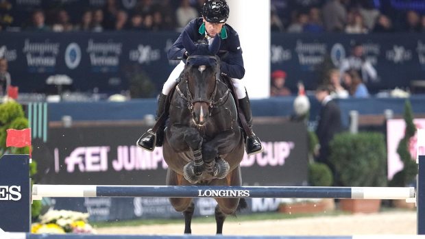 Aloga horse auction purchase: Denis Lynch and stallion Dark Chocolate 48 in action at the CSI5* Verona, Italy.