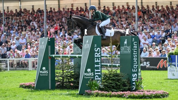 Lucy Latta in the Badminton Horse Trials showjumping with RCA Patron Saint