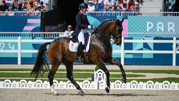 Becky Moody and Jagerbomb in the dressage grand prix at the Paris Olympics