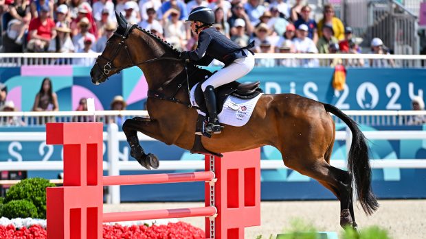 Ros Canter riding Lordships Graffalo in the team jumping round at the Paris Olympics 2024