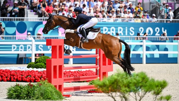 Olympic eventing team medals Laura Collett and London 52 at Paris 2024 Olympics during the team jumping round