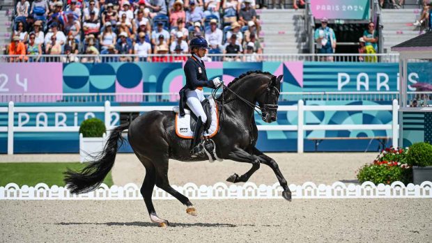 Emmelie Scholtens and Indian Rock in the dressage grand prix at the 2024 Paris Olympic Games.