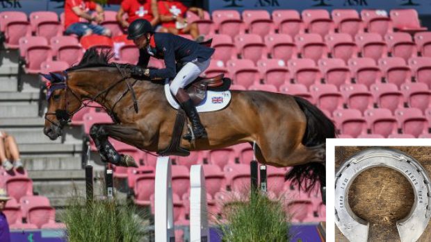 Joe Stockdale' Cacharel is sporting some inspirational horse shoes at the Paris 2024 Olympics