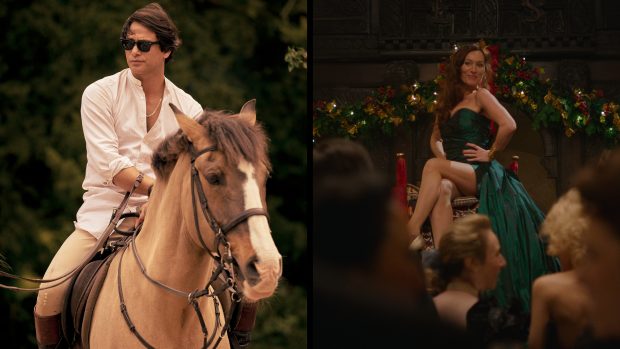 Luke Pasqualino as Bas Baddingham, and Victoria Smurfit as Maud O'Hara in the forthcoming Disney+ adaptation of Dame Jilly Cooper’s Rivals.