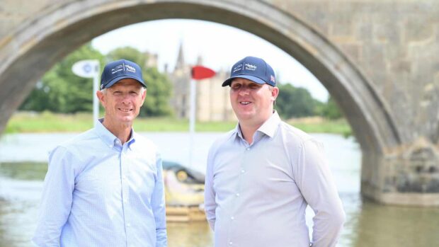 Defender Burghley Horse Trials cross-country course-designer Derek di Grazia and event director Martyn Johnson.