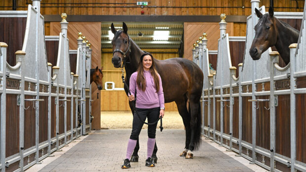 Irish Olympic dressage rider Abi Lyle (pictured) has returned to the saddle following a vertebra injury.