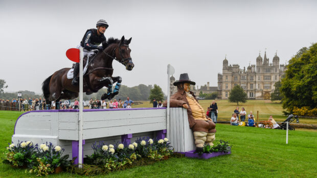 Alex Bragg and Quindiva on the Burghley Horse Trials cross-country course 2024.