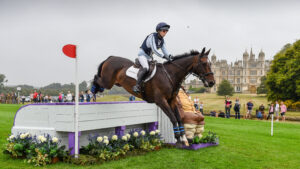 Alice Casburn and Topspin on the Burghley Horse Trials cross-country course 2024.