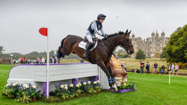 Alice Casburn and Topspin on the Burghley Horse Trials cross-country course 2024.