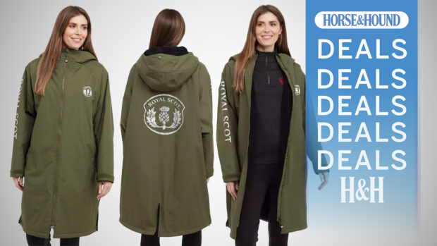 Lady wearing Royal Scot Neve Aquarobe from different angles with H&H deals graphic