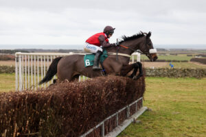 Saint Calvados and Nick Orpwood at the Percy point-to-point in January 2025