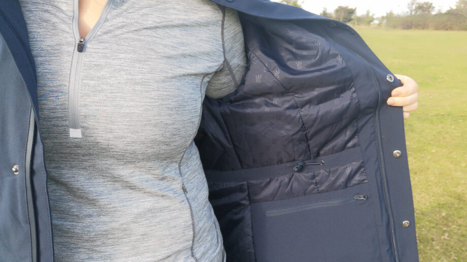 Inside WeatherBeeta Kyla II, showing lining, pocket and toggle