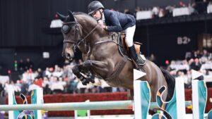 Tim Gredley clears a jump on Imperial HBF in the World Cup class at Basel, Switzerland.