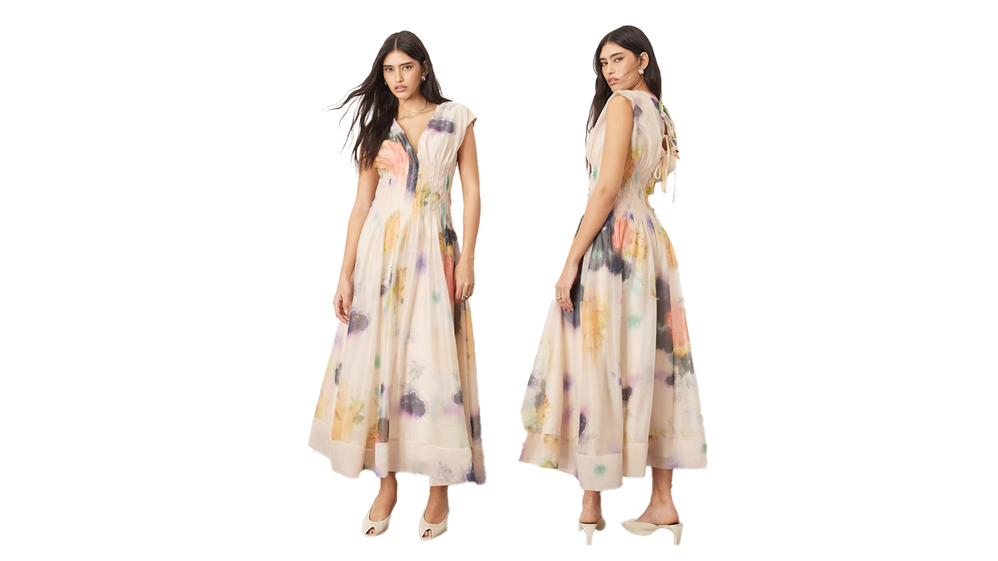Arrange Organza Pleat Waist Midi Dress