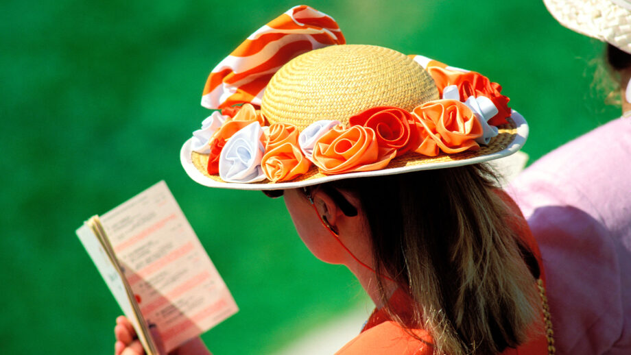 Lady wearing large hat for Royal Ascot