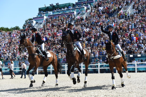 The British gold medal-winning eventing team at Paris 2024. Eventing has been confirmed in the sport programme for LA28.